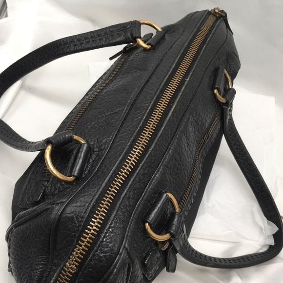 Prada Vitello Trimmed Tessuto Bowler Bag Satchel Shoulder Handbag - Picture 4 of 16